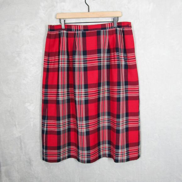 Pendleton Skirt Wool Red Tartan Plaid Size 18 Midi Lined Pockets USA Vintage - Picture 1 of 9